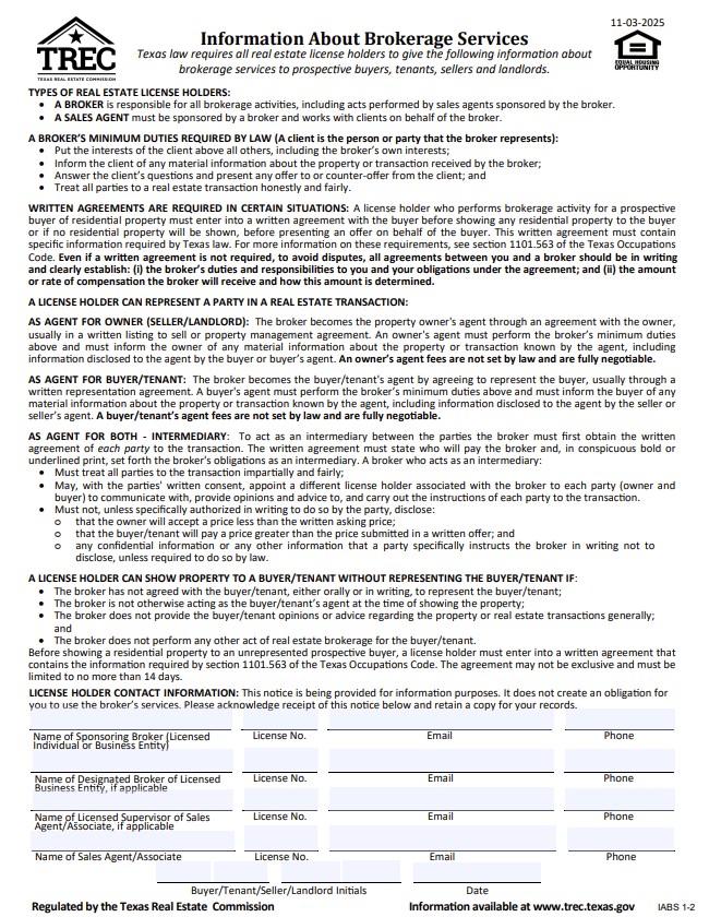 IABS - Information About Brokerage Services Form